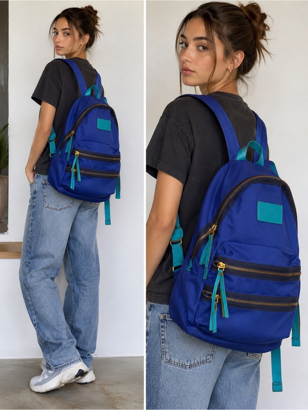 Marc by Marc Jacobs Standard Supply Workwear Nylon Backpack Blue Teal Leather